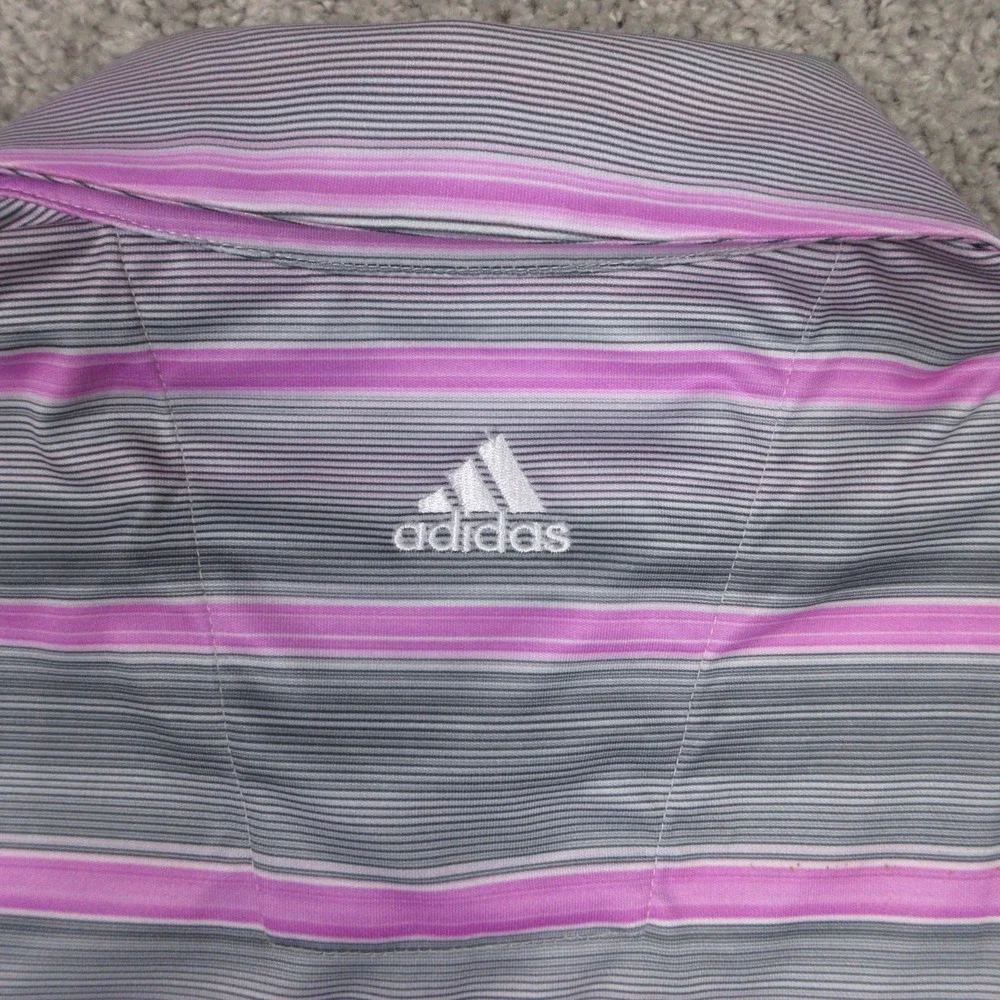 Adidas Polo Shirt Mens Medium Purple Striped US Open Merion 2013 Climacool Logo